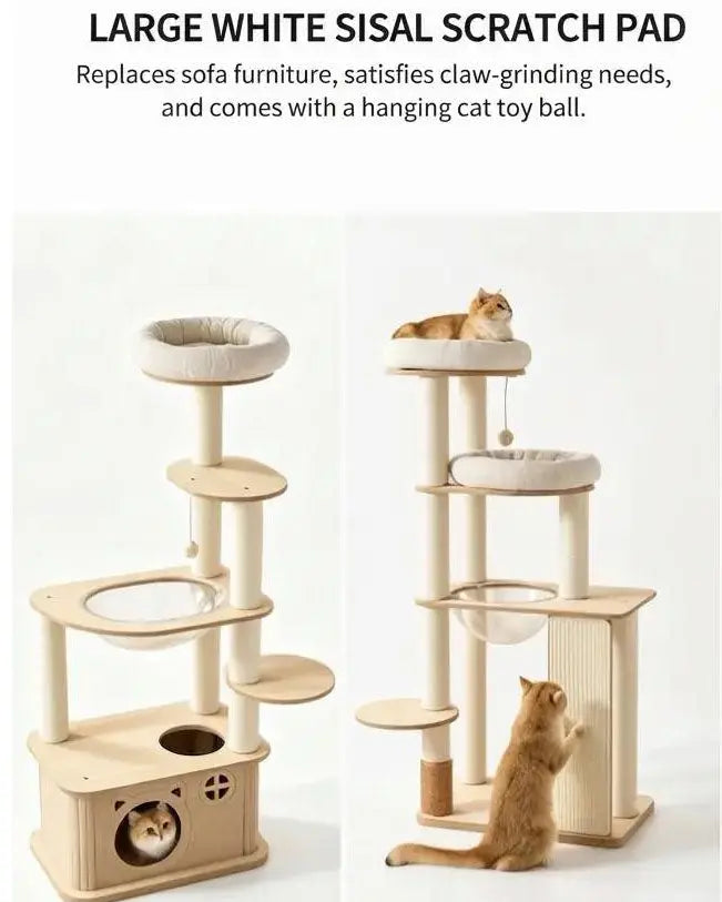 Compact Cat Tower with Beds & Scratching Posts