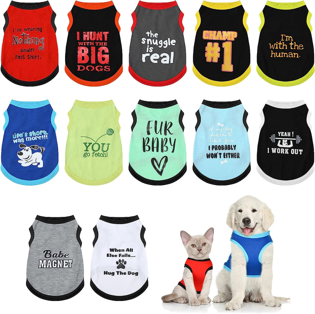 12 Pieces Dog Shirts Pet Printed Clothes with FPet Printed Shirts with Funny Letters , 12 Styles,
 Funny Printed Pet Shirts,
 Pet Shirts with Funny Text,
 12 Styles Pet Shirts.
unny Letters Summer Pet T Shirts Cool Puppy Shirts Breathable Dog Outfit Soft Dog Sweatshirt for Pet Dogs Cats Accessories, 12 Styles