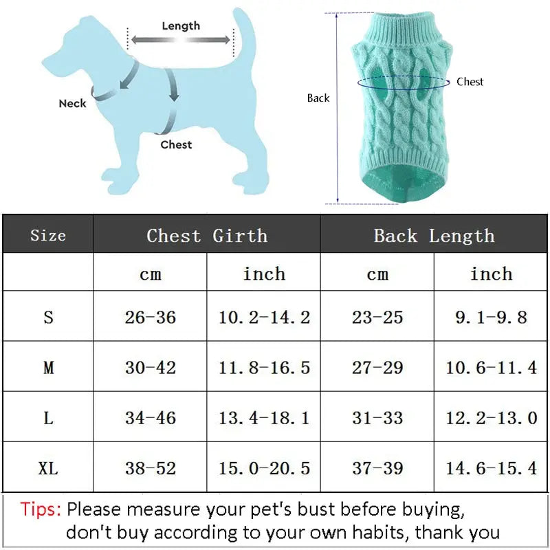 Sweaters for Small Medium Dogs Cats Clothes Winter Warm Pet Turtleneck Teddy Jacket - CatebyPets