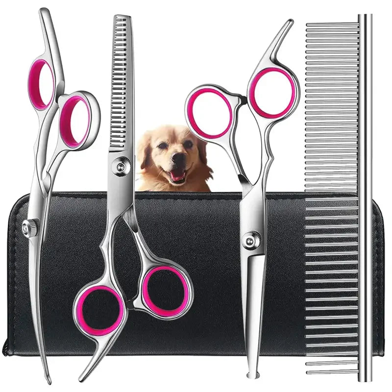 4pcs Pet Safe Scissors - Ambidextrous Stainless Steel Dog Grooming Shears with Safe, Round Head for Precision Trimming - CatebyPets
