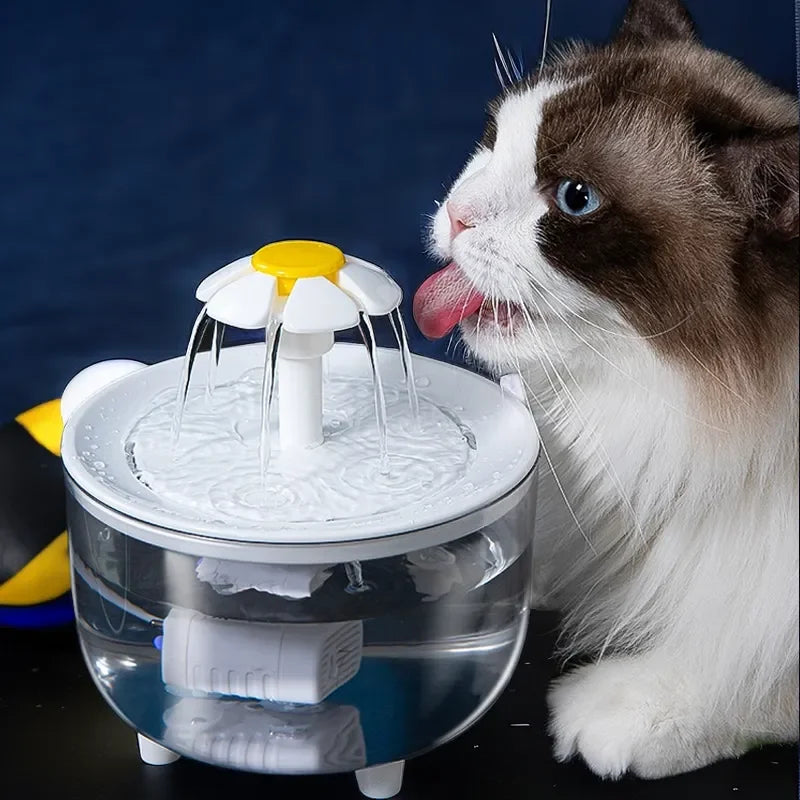 1.2L Automatic Circulating Pet Water Fountain Cat Mute Water Dispenser Dog Transparent Petal Water Filter off Water Power Outage