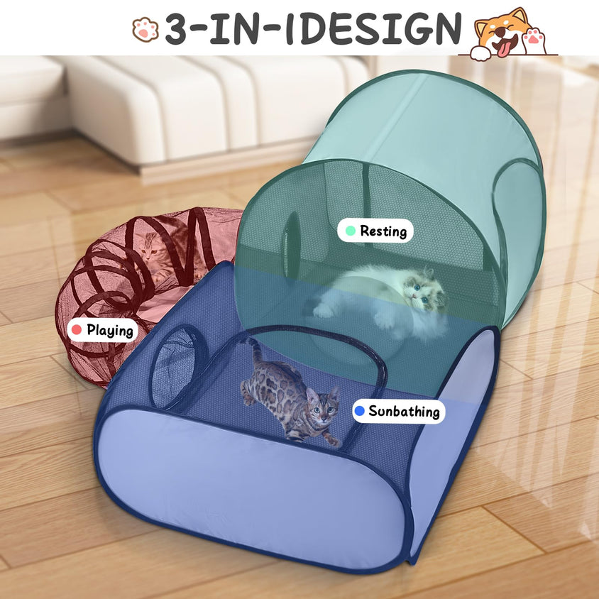TailTastic Cat Playpen,3-in-1 Surround Tunnel for Indoor & Outdoor Use