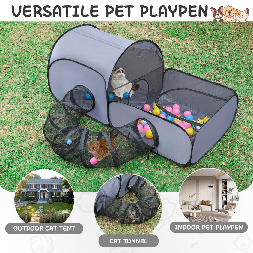 TailTastic Cat Playpen,3-in-1 Surround Tunnel for Indoor & Outdoor Use