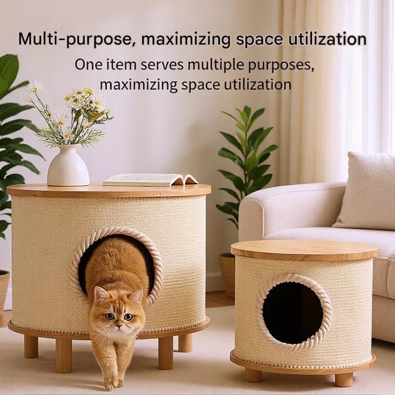 Cat Bed Coffee Table With Sisal Blanket, Solid Wood Cat Haven