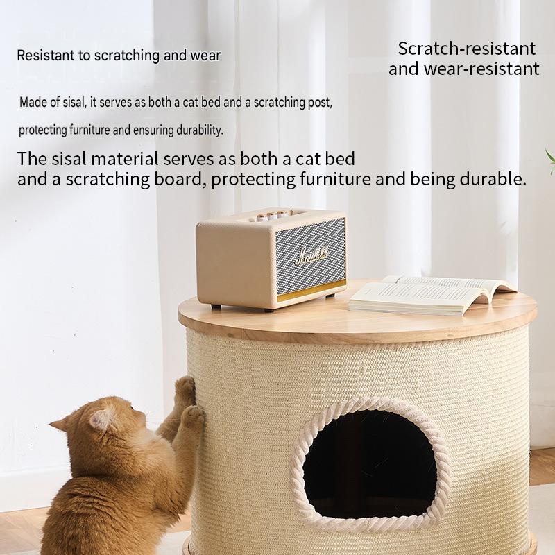 Cat Bed Coffee Table With Sisal Blanket, Solid Wood Cat Haven