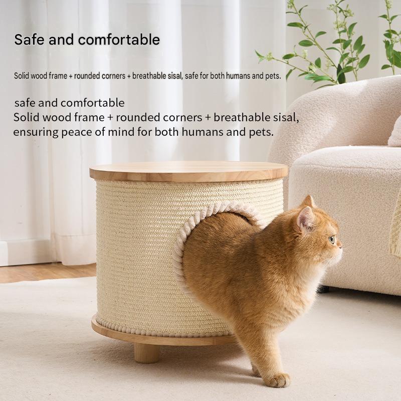 Cat Bed Coffee Table With Sisal Blanket, Solid Wood Cat Haven - CatebyPets