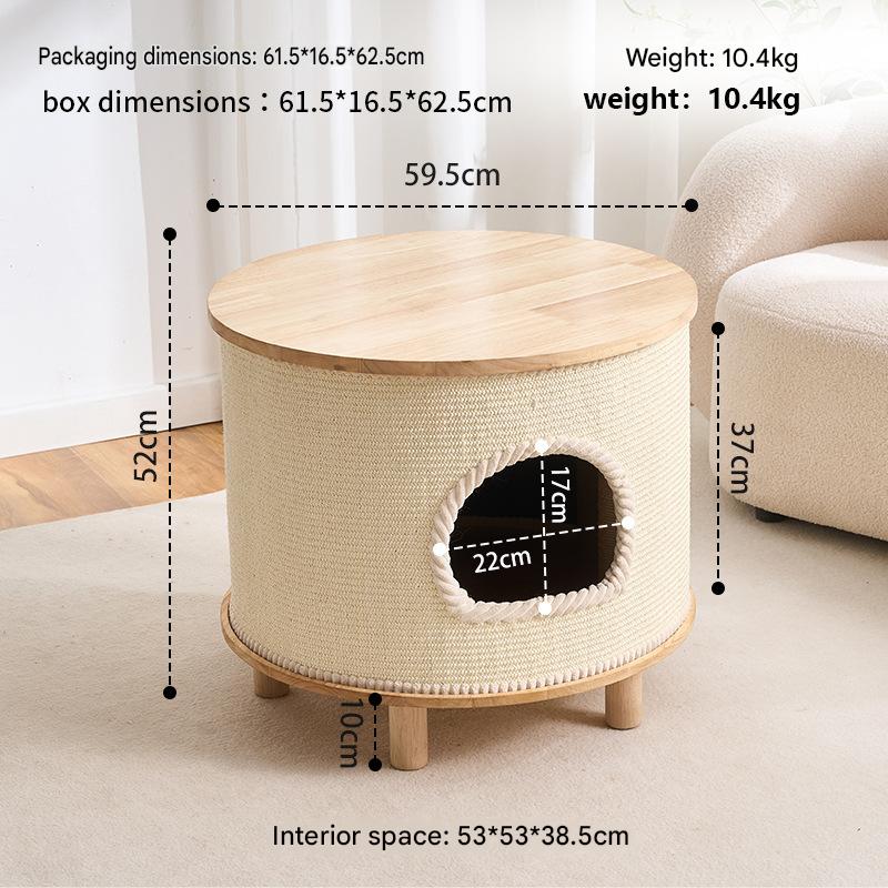 Cat Bed Coffee Table With Sisal Blanket, Solid Wood Cat Haven - CatebyPets