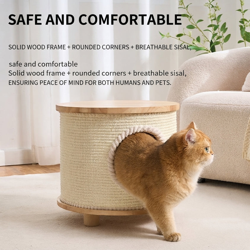 Cat Bed Coffee Table With Sisal Blanket, Solid Wood Cat Haven - CatebyPets