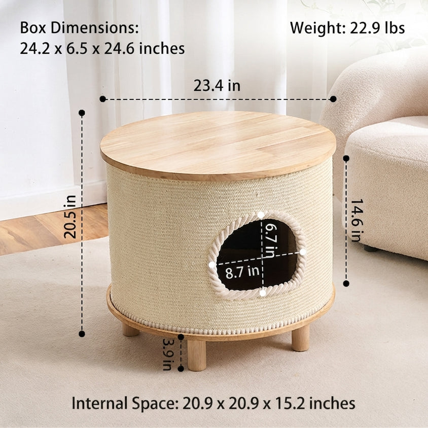 Cat Bed Coffee Table With Sisal Blanket, Solid Wood Cat Haven - CatebyPets