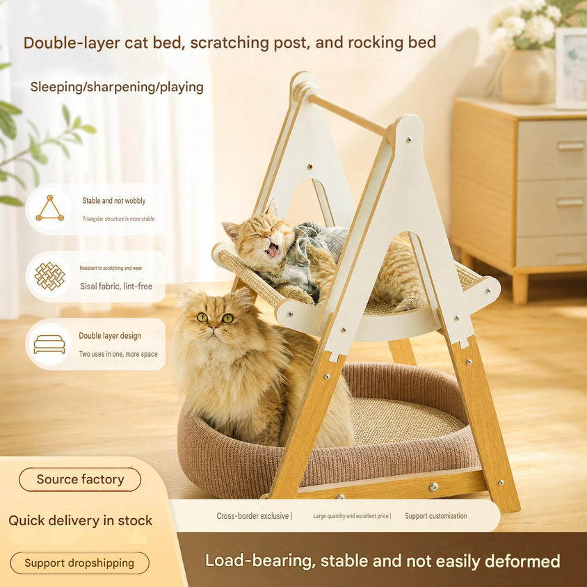 Cat Bed With Scratching Post Rocking Double-Layer Rocker Toy Bed