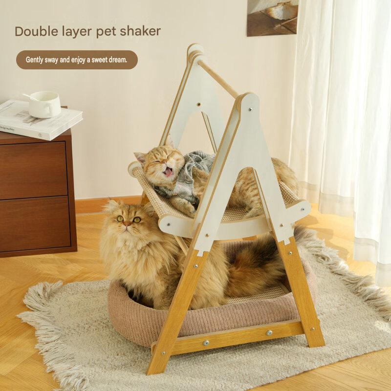 Cat Bed With Scratching Post Rocking Double-Layer Rocker Toy Bed - CatebyPets
