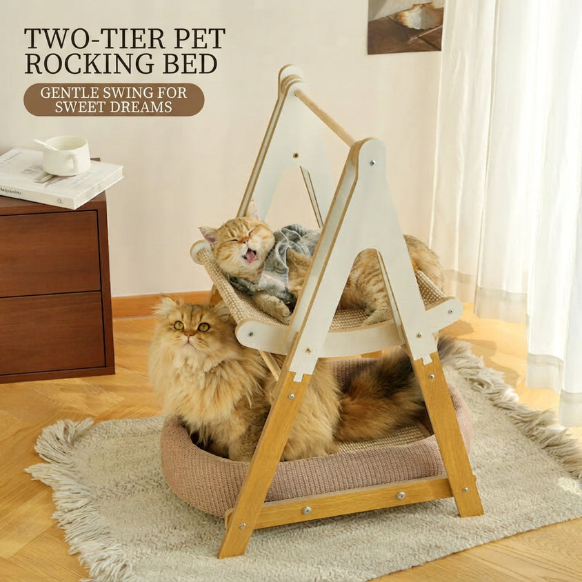 Cat Bed With Scratching Post Rocking Double-Layer Rocker Toy Bed - CatebyPets