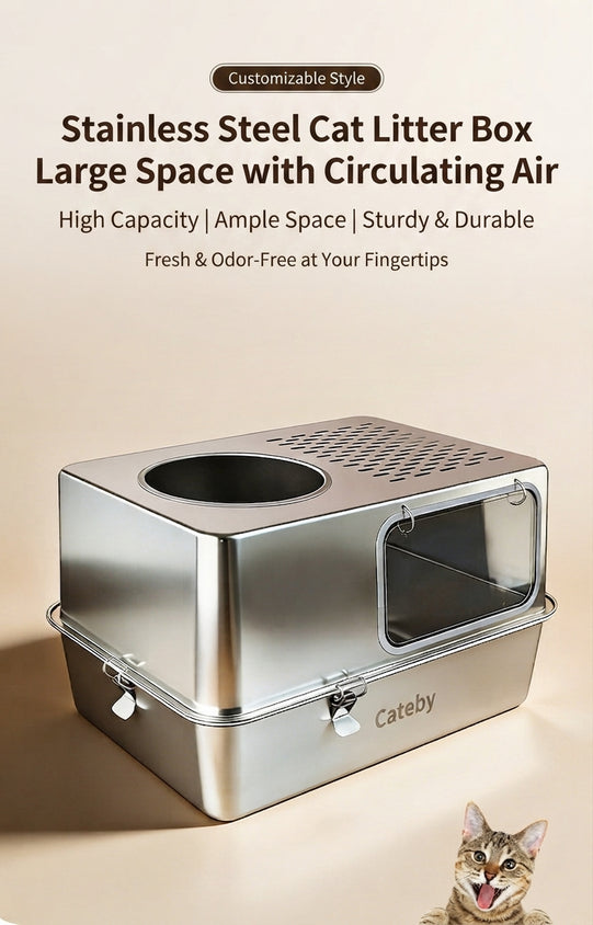 Cat Litter Box Enclosure: Fully Enclosed Removable Stainless Steel - CatebyPets