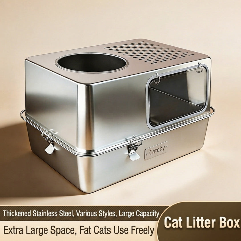 Cat Litter Box Enclosure: Fully Enclosed Removable Stainless Steel - CatebyPets