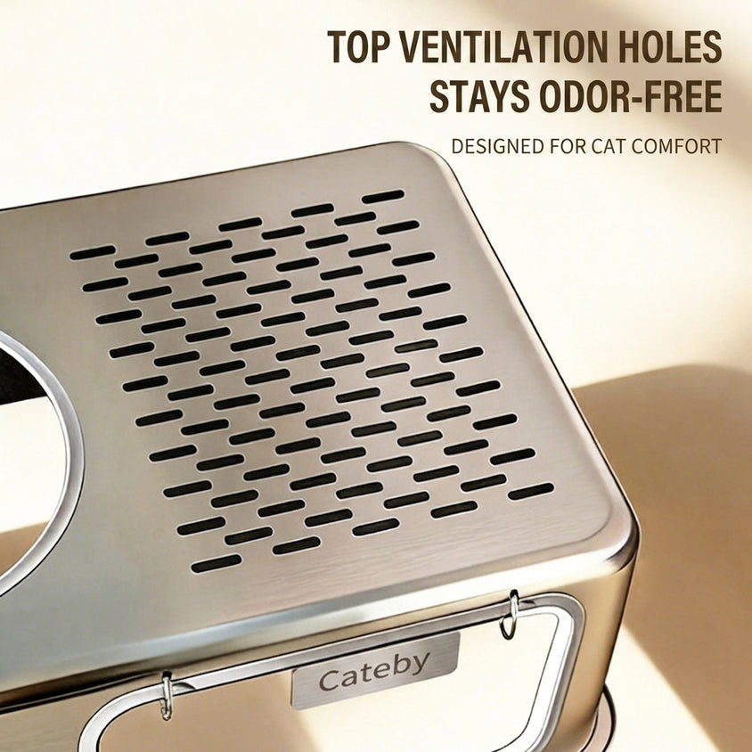 Cat Litter Box Enclosure: Fully Enclosed Removable Stainless Steel - CatebyPets