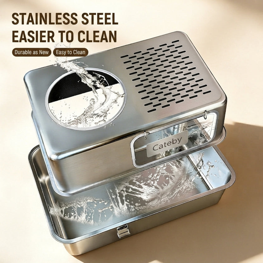 Cat Litter Box Enclosure: Fully Enclosed Removable Stainless Steel - CatebyPets