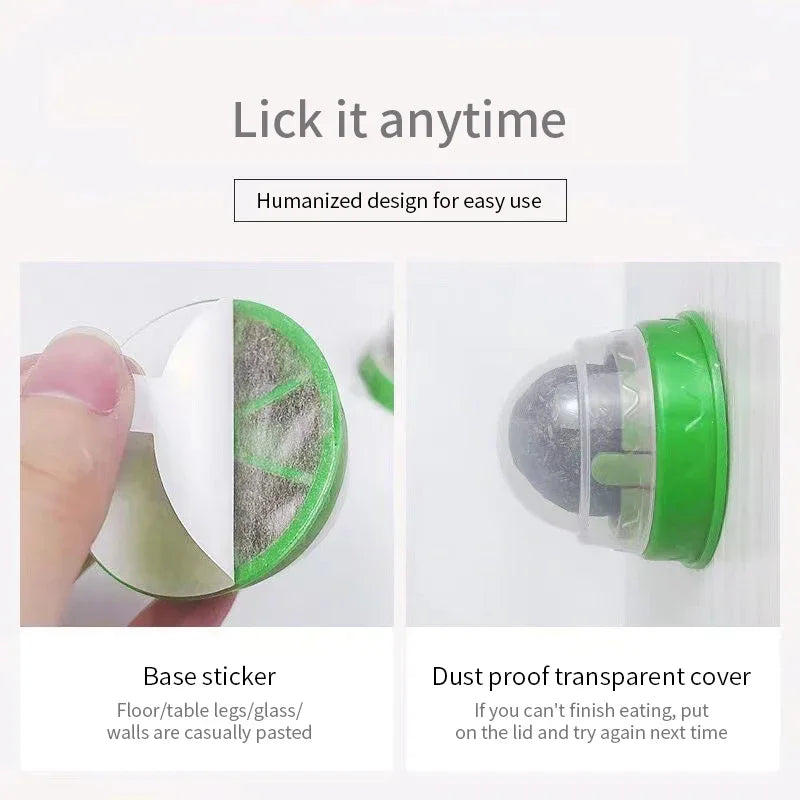 Green and white product with text 'Lick it anytime' and 'Humanized design for easy use'.