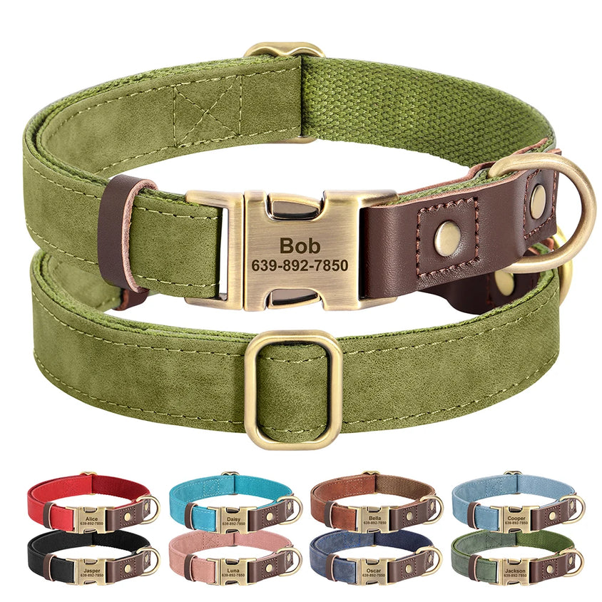 Free Custom PU Leather Dog Collar Engraved Dog Collars Adjustable Pet Buckle ID Necklace Durable for Small Medium Large Dogs Pug - CatebyPets