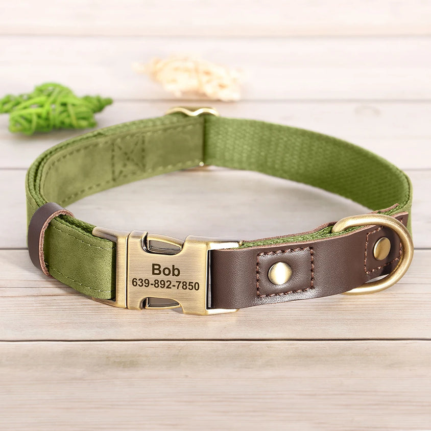 Free Custom PU Leather Dog Collar Engraved Dog Collars Adjustable Pet Buckle ID Necklace Durable for Small Medium Large Dogs Pug - CatebyPets