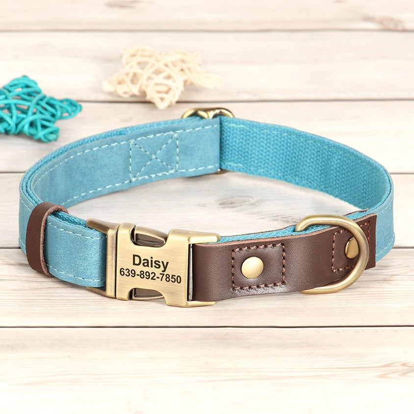 Free Custom PU Leather Dog Collar Engraved Dog Collars Adjustable Pet Buckle ID Necklace Durable for Small Medium Large Dogs Pug - CatebyPets