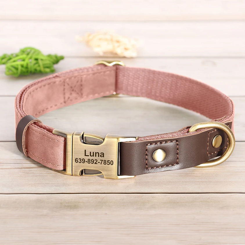 Free Custom PU Leather Dog Collar Engraved Dog Collars Adjustable Pet Buckle ID Necklace Durable for Small Medium Large Dogs Pug - CatebyPets