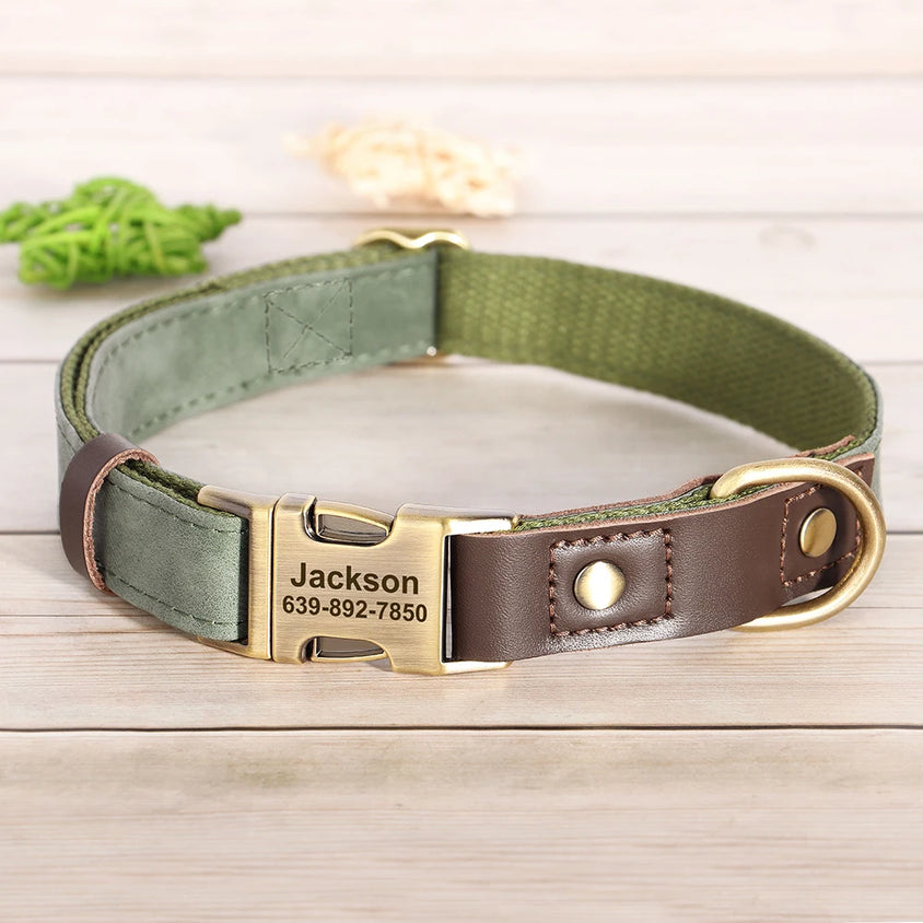Free Custom PU Leather Dog Collar Engraved Dog Collars Adjustable Pet Buckle ID Necklace Durable for Small Medium Large Dogs Pug - CatebyPets