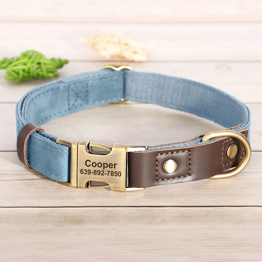 Free Custom PU Leather Dog Collar Engraved Dog Collars Adjustable Pet Buckle ID Necklace Durable for Small Medium Large Dogs Pug - CatebyPets