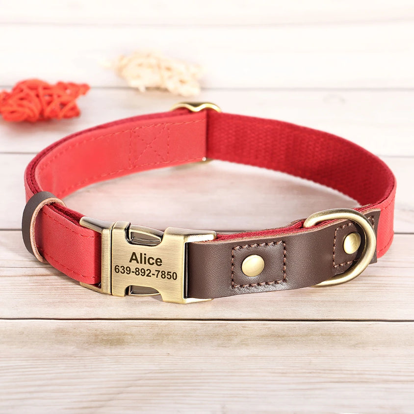 Free Custom PU Leather Dog Collar Engraved Dog Collars Adjustable Pet Buckle ID Necklace Durable for Small Medium Large Dogs Pug - CatebyPets
