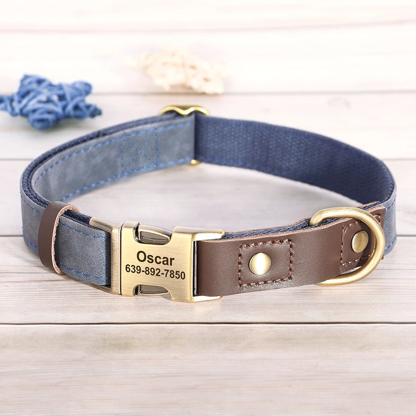Free Custom PU Leather Dog Collar Engraved Dog Collars Adjustable Pet Buckle ID Necklace Durable for Small Medium Large Dogs Pug - CatebyPets