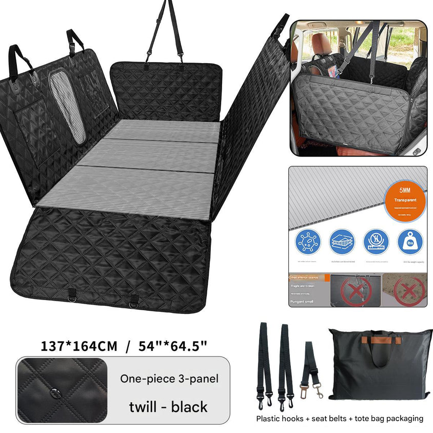 Car seat cover with quilted design, shown in various angles with product details and certifications.