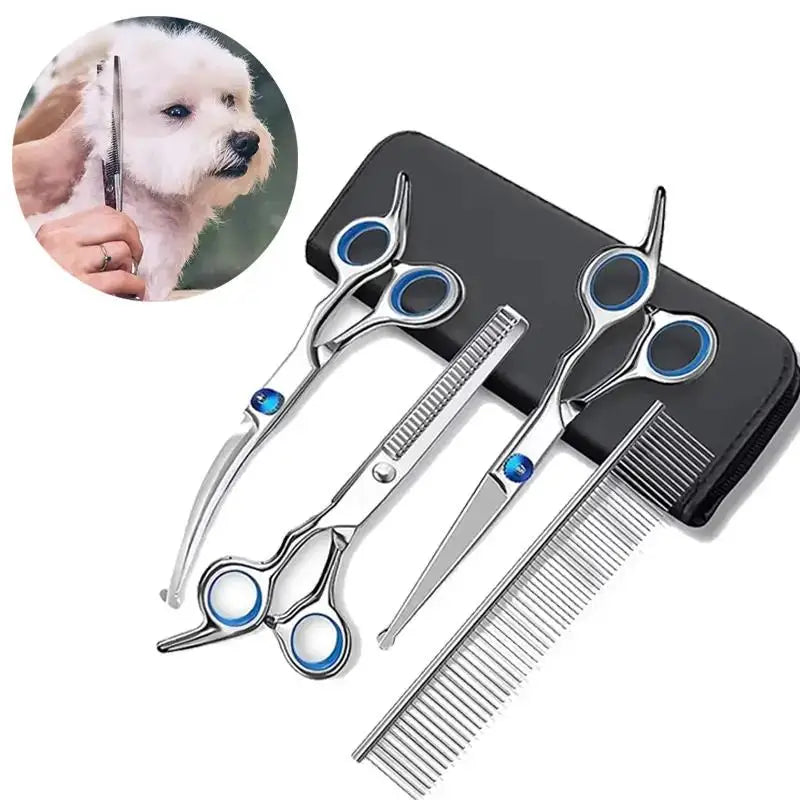 4pcs Pet Safe Scissors - Ambidextrous Stainless Steel Dog Grooming Shears with Safe, Round Head for Precision Trimming - CatebyPets
