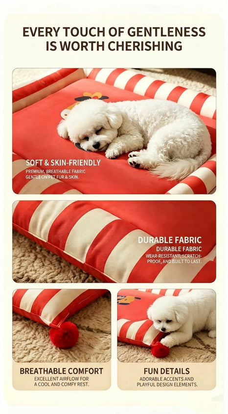 Dog Pet Bed Breathable Striped Removable Washable All-Season - CatebyPets