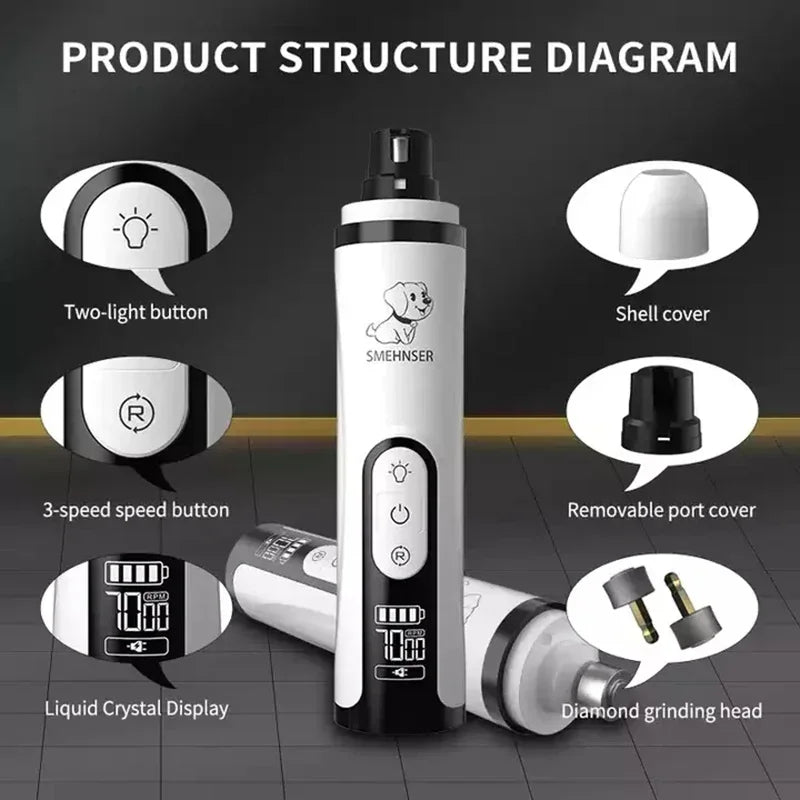 Electric Pet Nail Grinder -LED Light - USB Rechargeable - CatebyPets