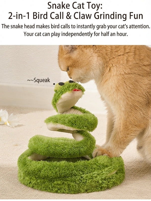 Snake Interactive Toy For Cat With Green Glasses Spring Design