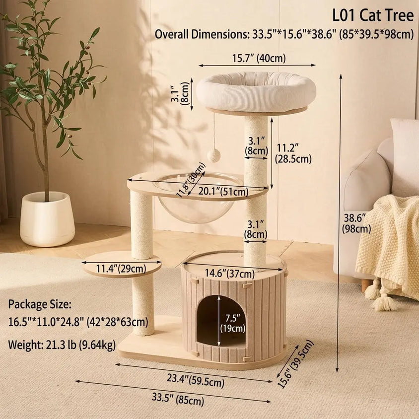 Compact Cat Tower with Beds & Scratching Posts