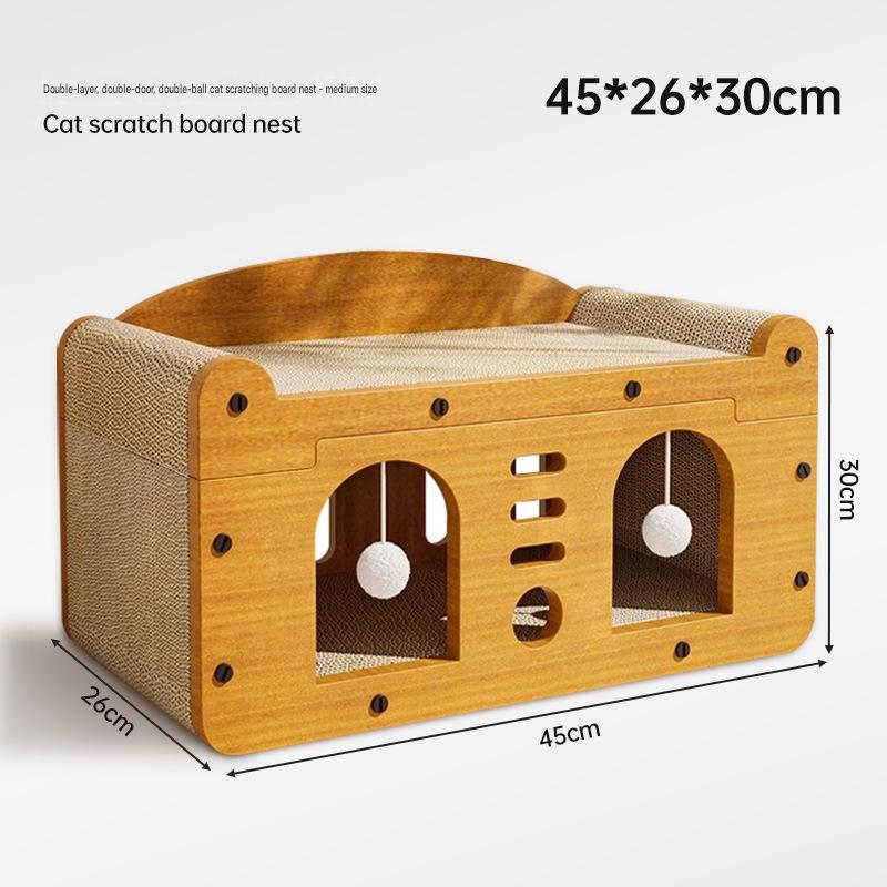 Large Cat House Indoor: Double-Layer Scratch Board Cat Shelter - CatebyPets