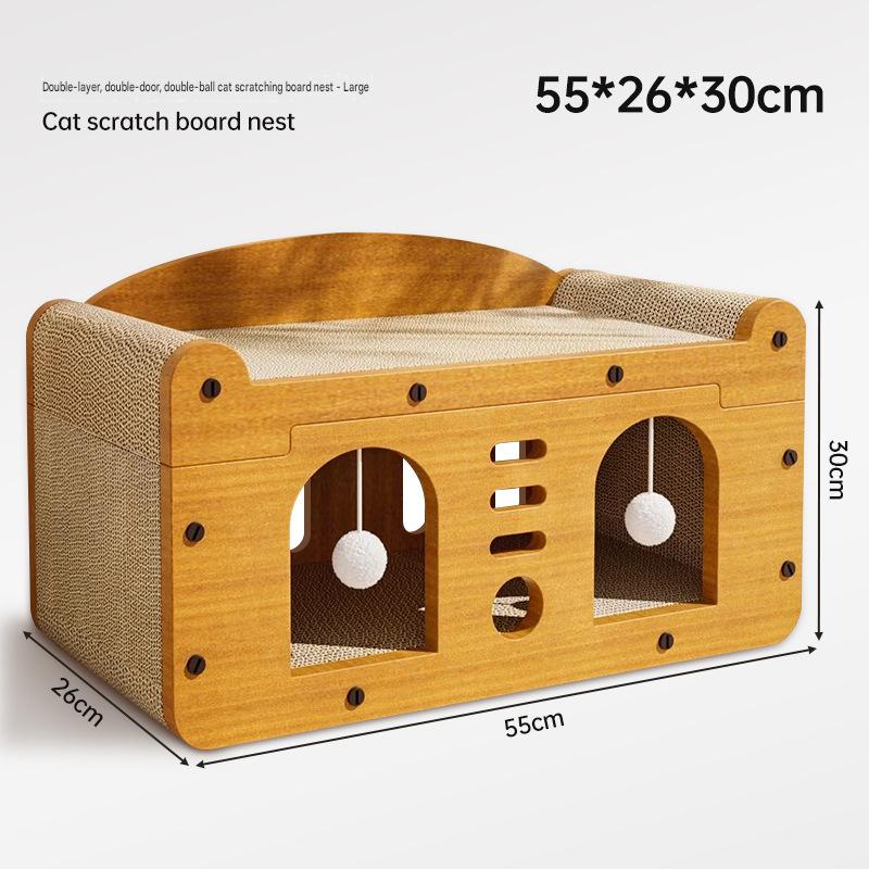 Large Cat House Indoor: Double-Layer Scratch Board Cat Shelter - CatebyPets