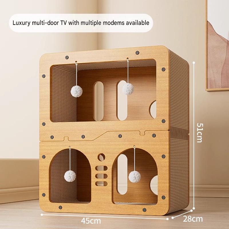 Large Cat House Indoor: Double-Layer Scratch Board Cat Shelter - CatebyPets