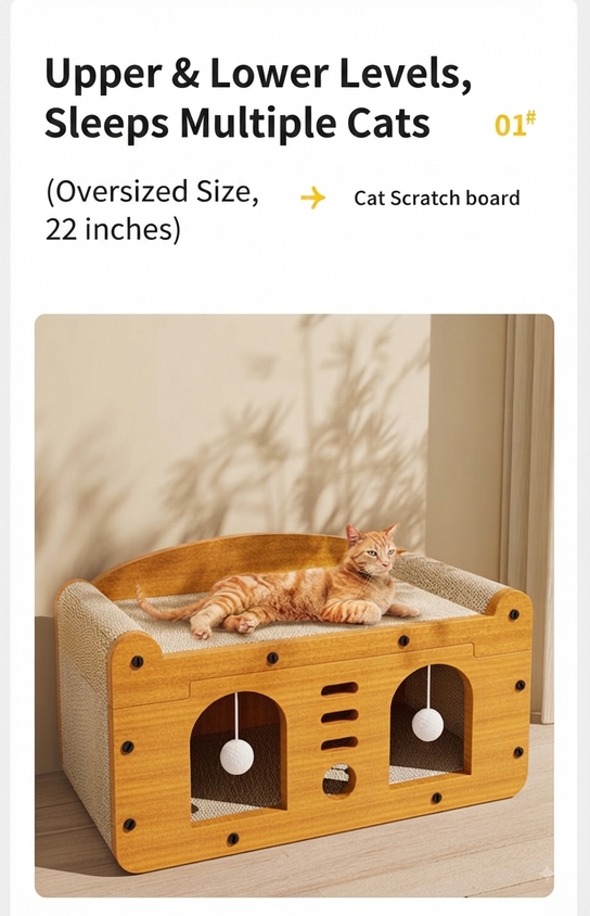 Large Cat House Indoor: Double-Layer Scratch Board Cat Shelter - CatebyPets