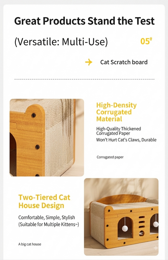 Large Cat House Indoor: Double-Layer Scratch Board Cat Shelter - CatebyPets