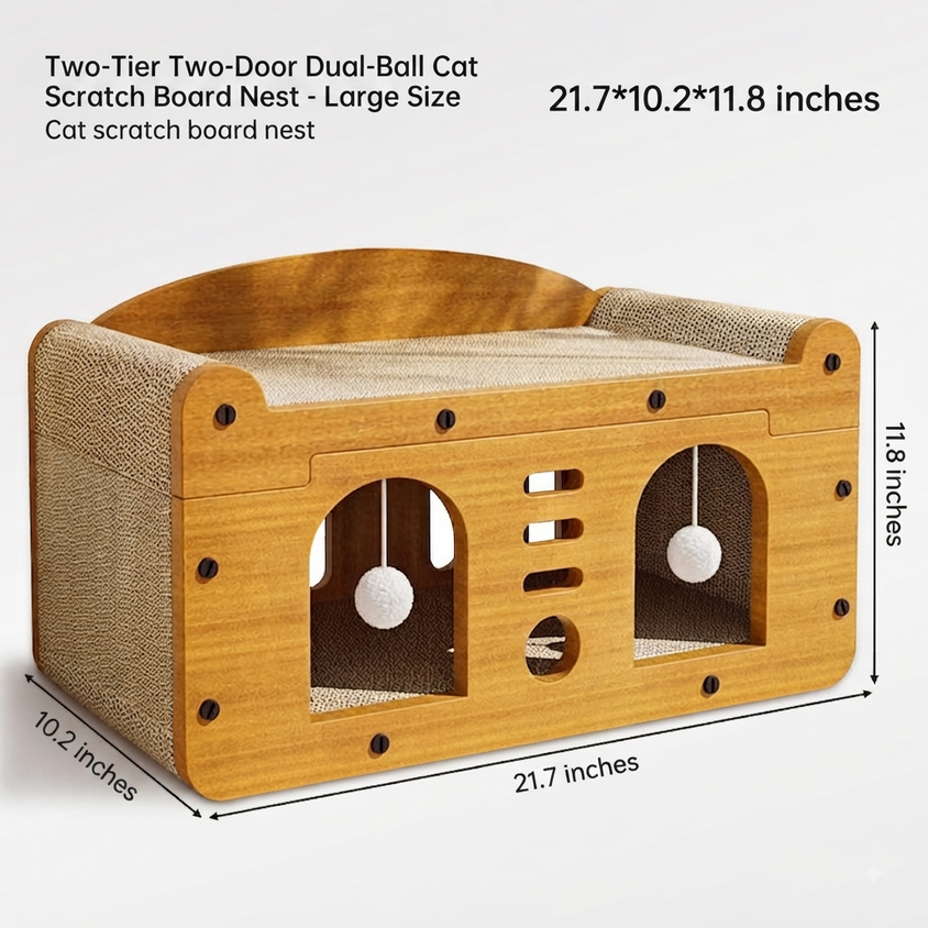 Large Cat House Indoor: Double-Layer Scratch Board Cat Shelter - CatebyPets