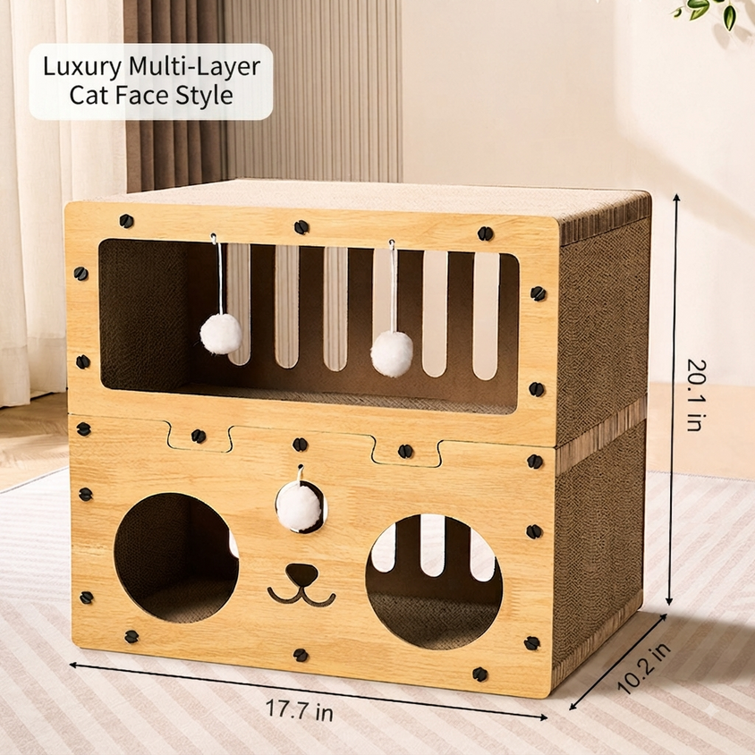 Large Cat House Indoor: Double-Layer Scratch Board Cat Shelter - CatebyPets