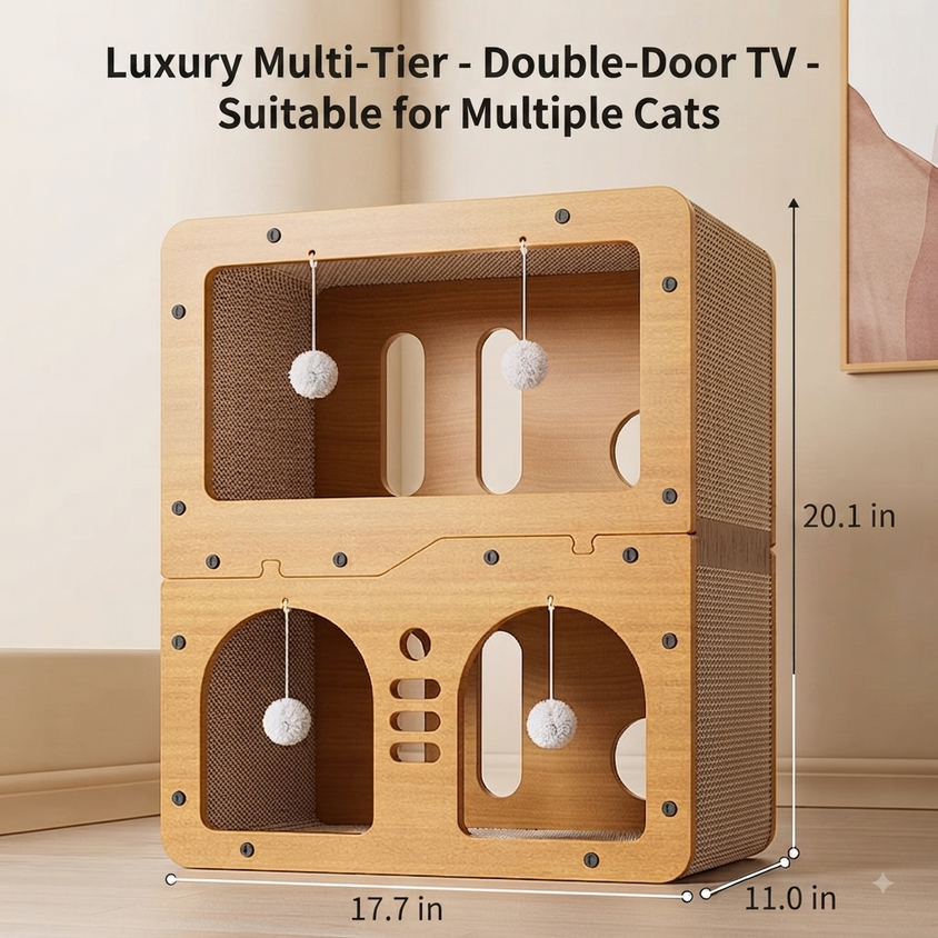 Large Cat House Indoor: Double-Layer Scratch Board Cat Shelter - CatebyPets