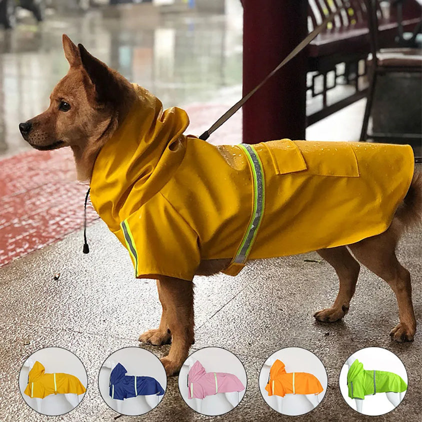 Large Dog Raincoat Corgi Cloak Style Puppy Waterproof Dog Clothes Reflective Pet Windproof Rainproof Hooded Raincoat for Dog - CatebyPets
