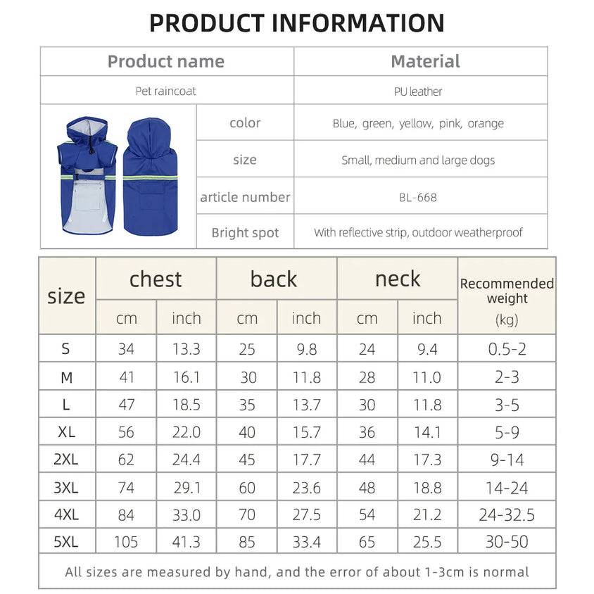 Large Dog Raincoat Corgi Cloak Style Puppy Waterproof Dog Clothes Reflective Pet Windproof Rainproof Hooded Raincoat for Dog - CatebyPets
