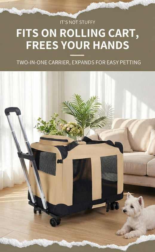 Large Rolling Pet Carrier Foldable Trolley Car Pet Carrier - CatebyPets