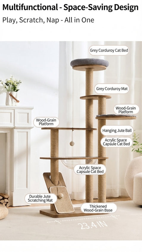 Multiple Black Walnut Cat Climbing Tree Indoor - CatebyPets