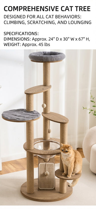 Multiple Black Walnut Cat Climbing Tree Indoor - CatebyPets