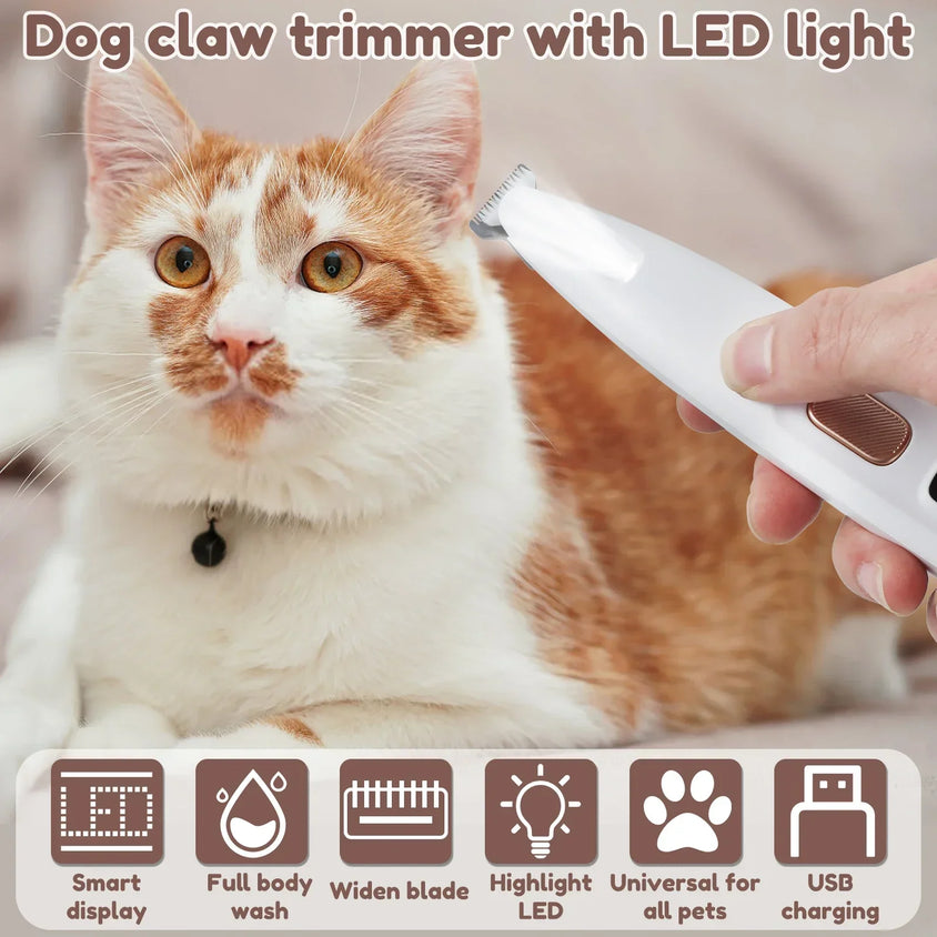 New Dog Paw Trimmer with LED Light Fully Waterproof Pet Hair Trimmer with LED Display Dog Clippers for Grooming 18mm Widen Blade - CatebyPets