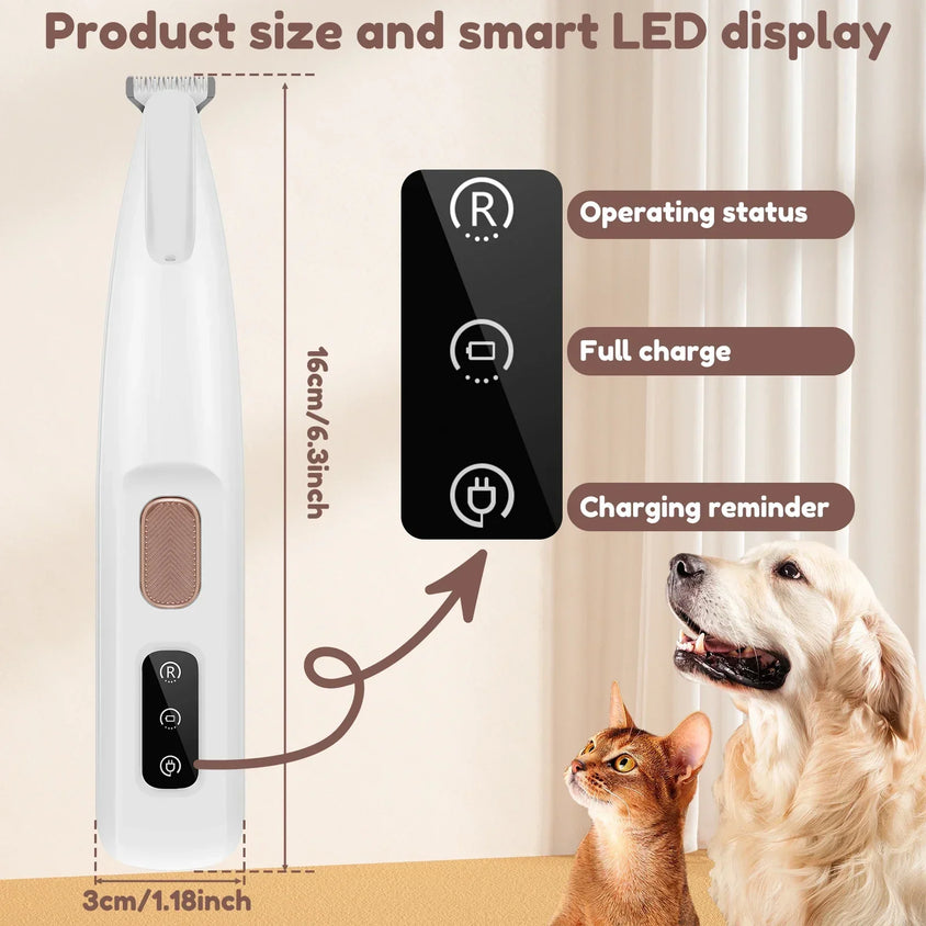 New Dog Paw Trimmer with LED Light Fully Waterproof Pet Hair Trimmer with LED Display Dog Clippers for Grooming 18mm Widen Blade - CatebyPets